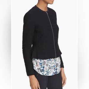 Rebecca Taylor Peplum Texture Knit Zip Front Fitted Silk Blend Jacket 2